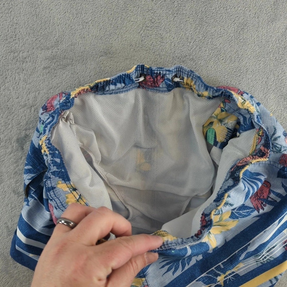 IZOD Saltwater Swim Trunks Mens XL Blue Tropical Floral Flamingo Surf Lined - Picture 8 of 11